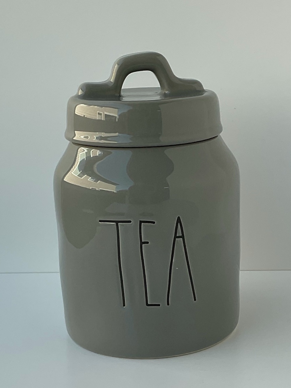 Rae Dunn Tea Canister Ceramic Jar with Lid Gray‎ Grey